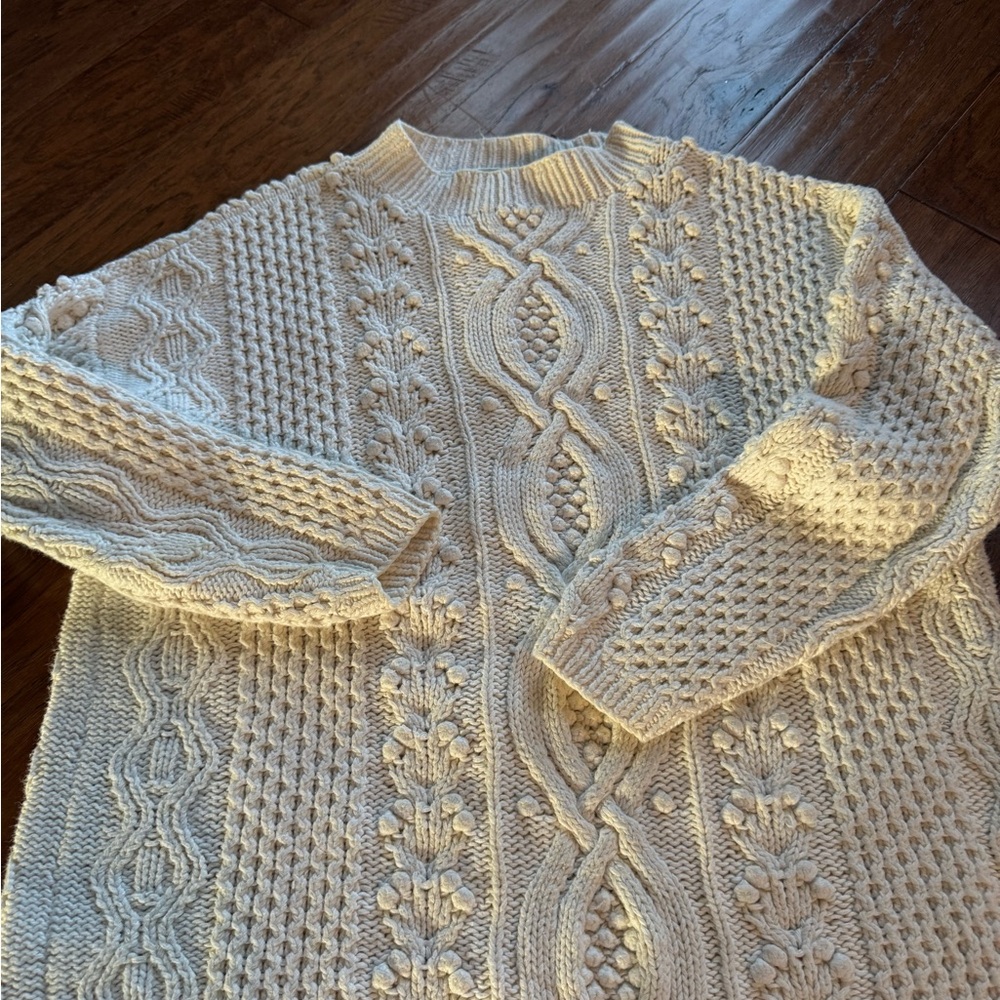 Express Hand Knitted International Ivory Cable Knit Sweater - Picture 9 of 11
